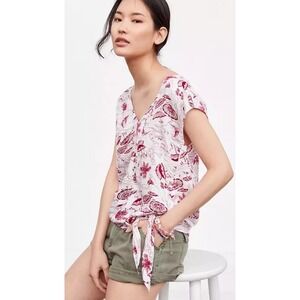 Anthropologie Top XS TINY SEASIDE TIE-FRONT Palm Trees Umbrellas Beach NWT S M